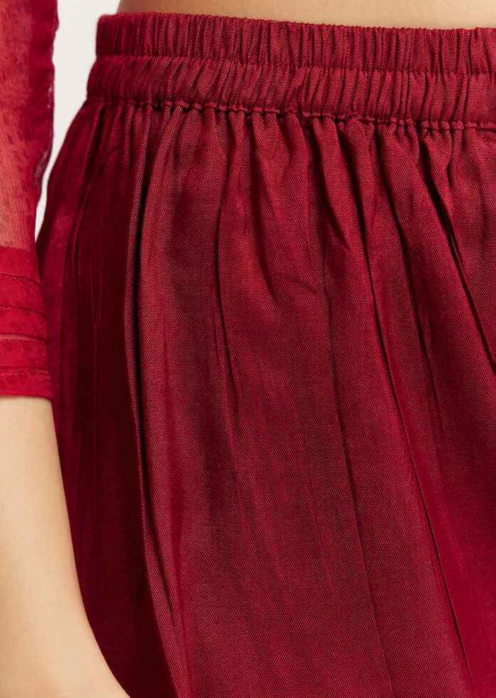 Red Printed Chiffon Sequin Kurta Set With Dupatta