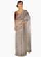 Red raw silk embellished blouse  paired with grey organza saree only on Kalki