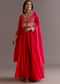 Red Russian Silk Front Slit Cutdana Beaded Kurta Set With Dupatta