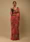 Red Saree In Crepe Georgette With Printed Floral Motifs And Unstitched Blouse