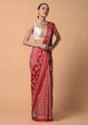 Red Saree In Satin Blend With Floral And Batik Print Online - Kalki Fashion