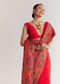 Red Saree With Traditional Floral And Animal Prints