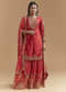 Red Satin Palazzo Suit With Heavy Hand Embroidery