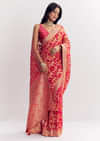 Red Shaded Dola Silk Saree With Zari Jaal Work