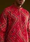 Red Silk Bandhani Printed Kurta Set