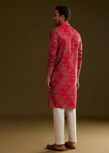 Red Silk Bandhani Printed Kurta Set