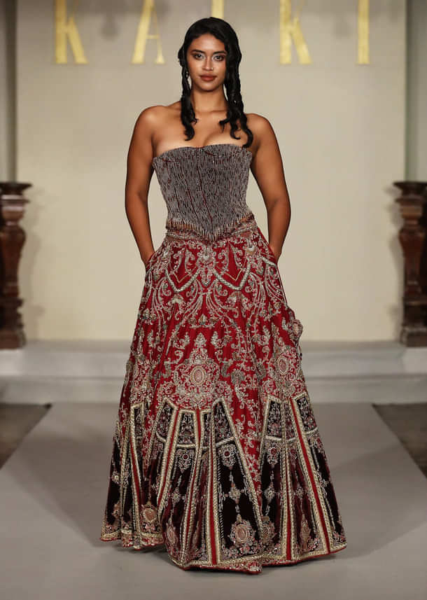 Red Silk Bridal Lehenga With Zardosi And Sequins Hand Work