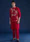 Red Silk Kurta and Jacket Set with Mirror Work