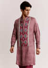 Red Silk Kurta Jacket Set With Ajrakh Print