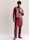 Red Silk Kurta Set With Ajrakh Print