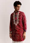 Red Silk Kurta Set With Bandhani Print