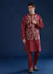 Red Silk Mirror Work Kurta and Jacket Set