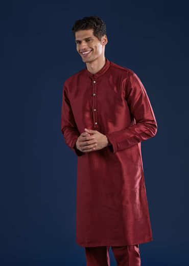 Red Silk Mirror Work Kurta and Jacket Set