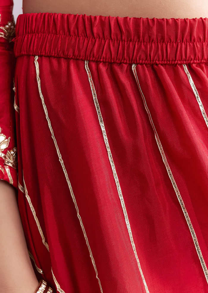 Red Silk Palazzo Suit With Gota Work