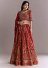 Red Silk Printed Bridesmaid Lehenga With Intricate Hand Embroidery