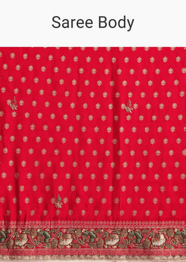 Red Silk Saree With Embroideed Border And Pallu Red Silk Saree With Embroideed Border And Pallu