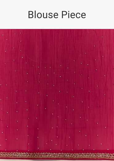 Red Stone Embellished Crushed Tissue Saree With Cutdana Embroidered Border