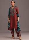 Red Ajrakh Printed Kurta Set With Leheriya Dupatta