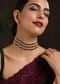 Red And Gold Choker Necklace With Four Rows Of Pearls And Hexagon Shaped Red Stones By Paisley Pop