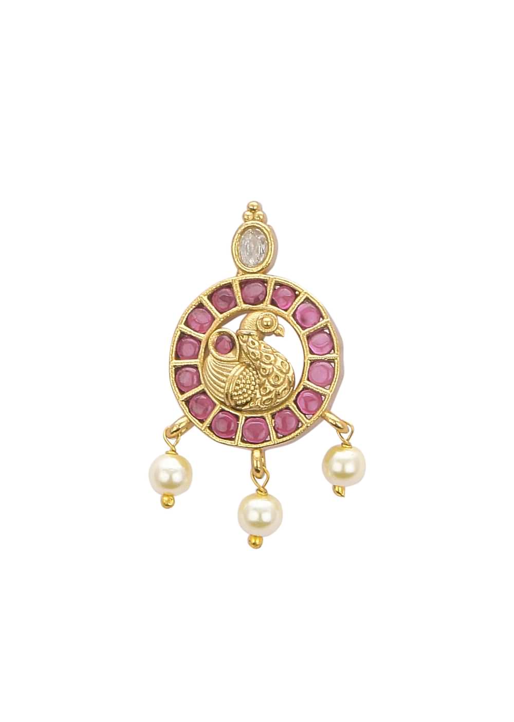 Red And Gold Rajwadi Style Kada Bangle With Enamel Detail And Pendant Drops