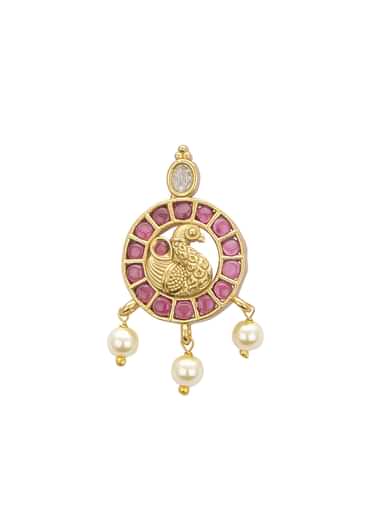 Red And Gold Rajwadi Style Kada Bangle With Enamel Detail And Pendant Drops