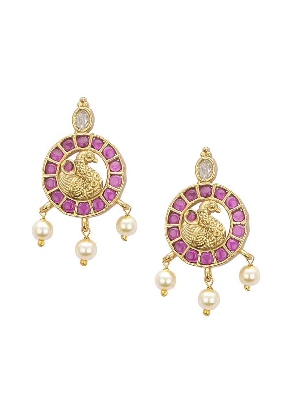 Red And Gold Rajwadi Style Kada Bangle With Enamel Detail And Pendant Drops