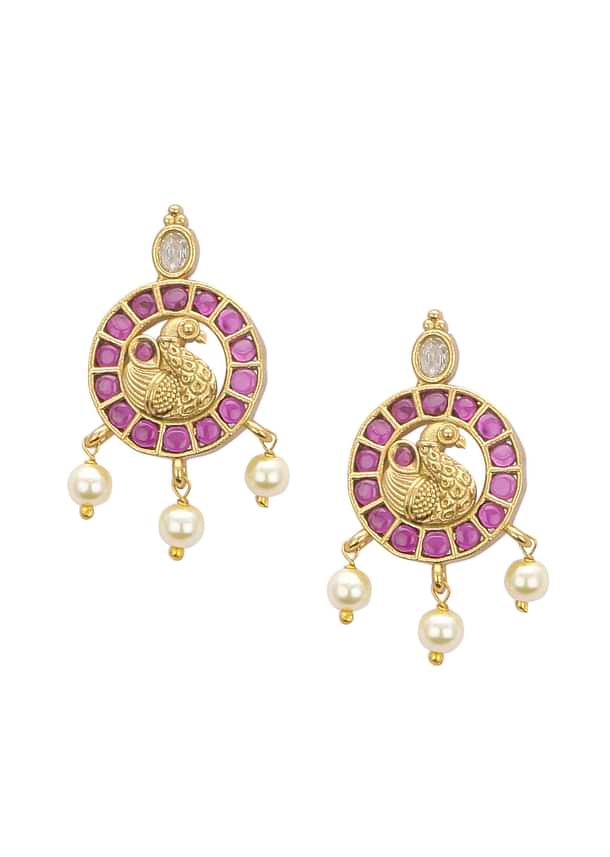 Red And Gold Rajwadi Style Kada Bangle With Enamel Detail And Pendant Drops