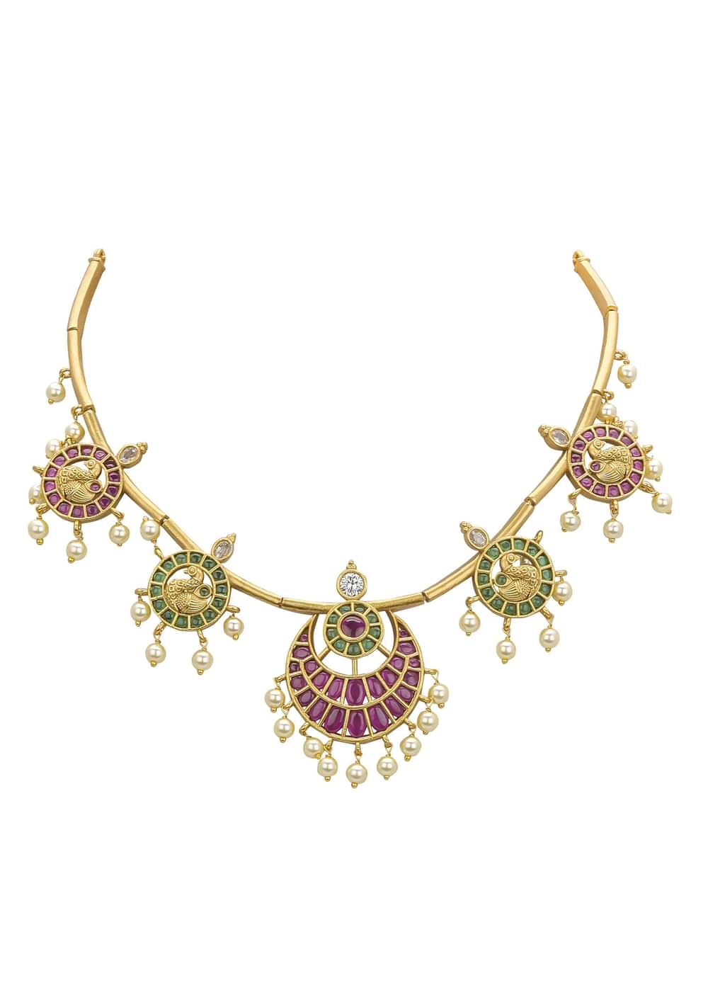 Red And Gold Rajwadi Style Kada Bangle With Enamel Detail And Pendant Drops