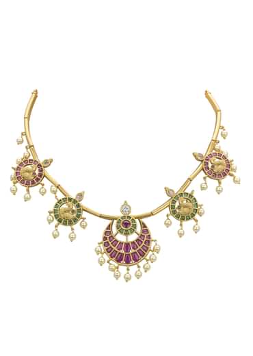 Red And Gold Rajwadi Style Kada Bangle With Enamel Detail And Pendant Drops