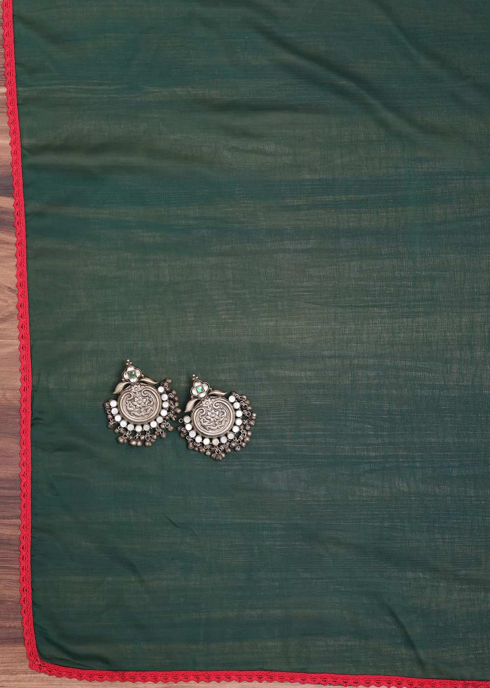 Red And Green Patola Printed Tussar Dress Material