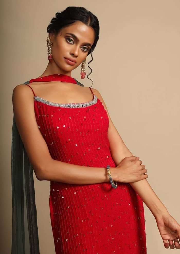 Red And Grey Shaded Sharara Suit In Georgette With Resham Embroidery  Online - Kalki Fashion