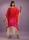 Red And Pink Shaded Kaftan Suit In Georgette With Real Bandhani And Gotta Patti Work