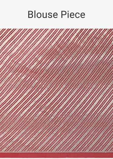 Red And Silver Striped Chanderi Tissue Saree With Pipe Finish Stitched Blouse