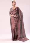 Red And Silver Striped Chanderi Tissue Saree With Pipe Finish Stitched Blouse