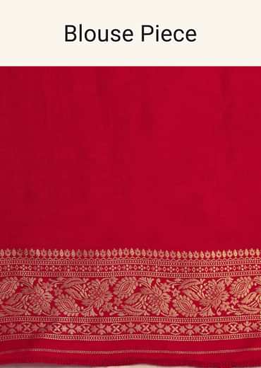 Red Banarasi Bandhani Satin Saree With Traditional Brocade Motifs On Border