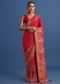 Red Banarasi Bandhani Satin Saree With Traditional Brocade Motifs On Border