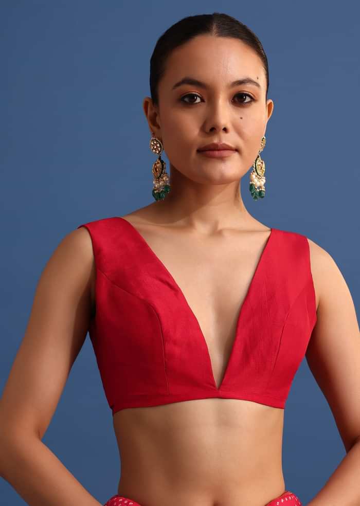 Red Banarasi Bandhani Satin Saree With Traditional Brocade Motifs On Border