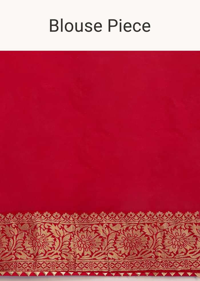 Red Banarasi Georgette Saree With Bandhani Weave And Unstitched Blouse Piece