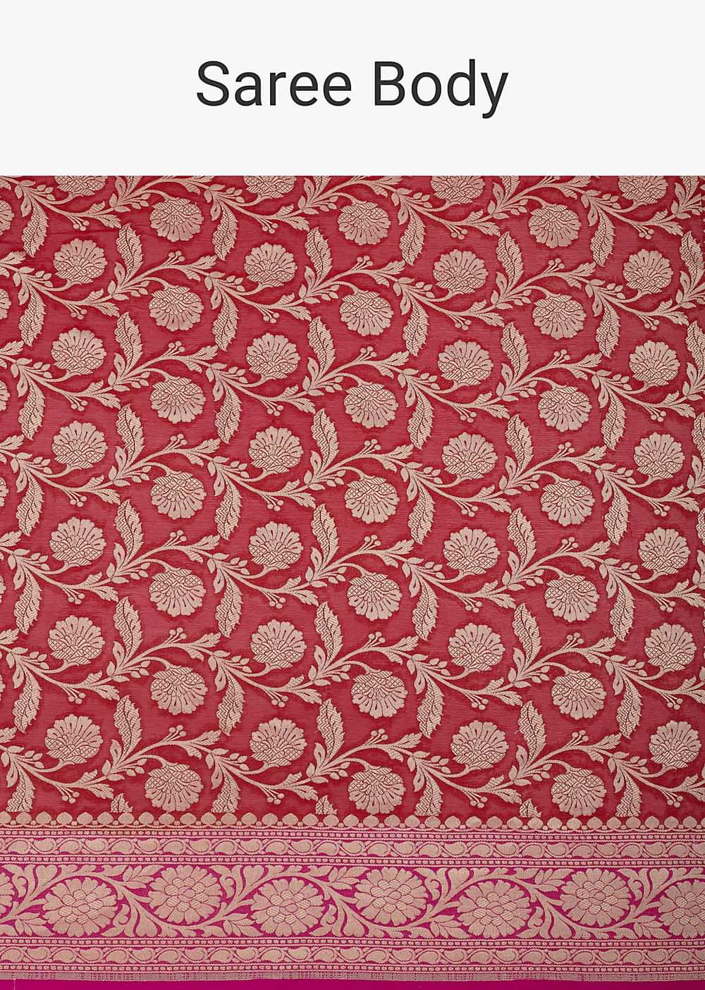 Red Banarasi Khaddi Saree With Floral Zari Jaal All Over