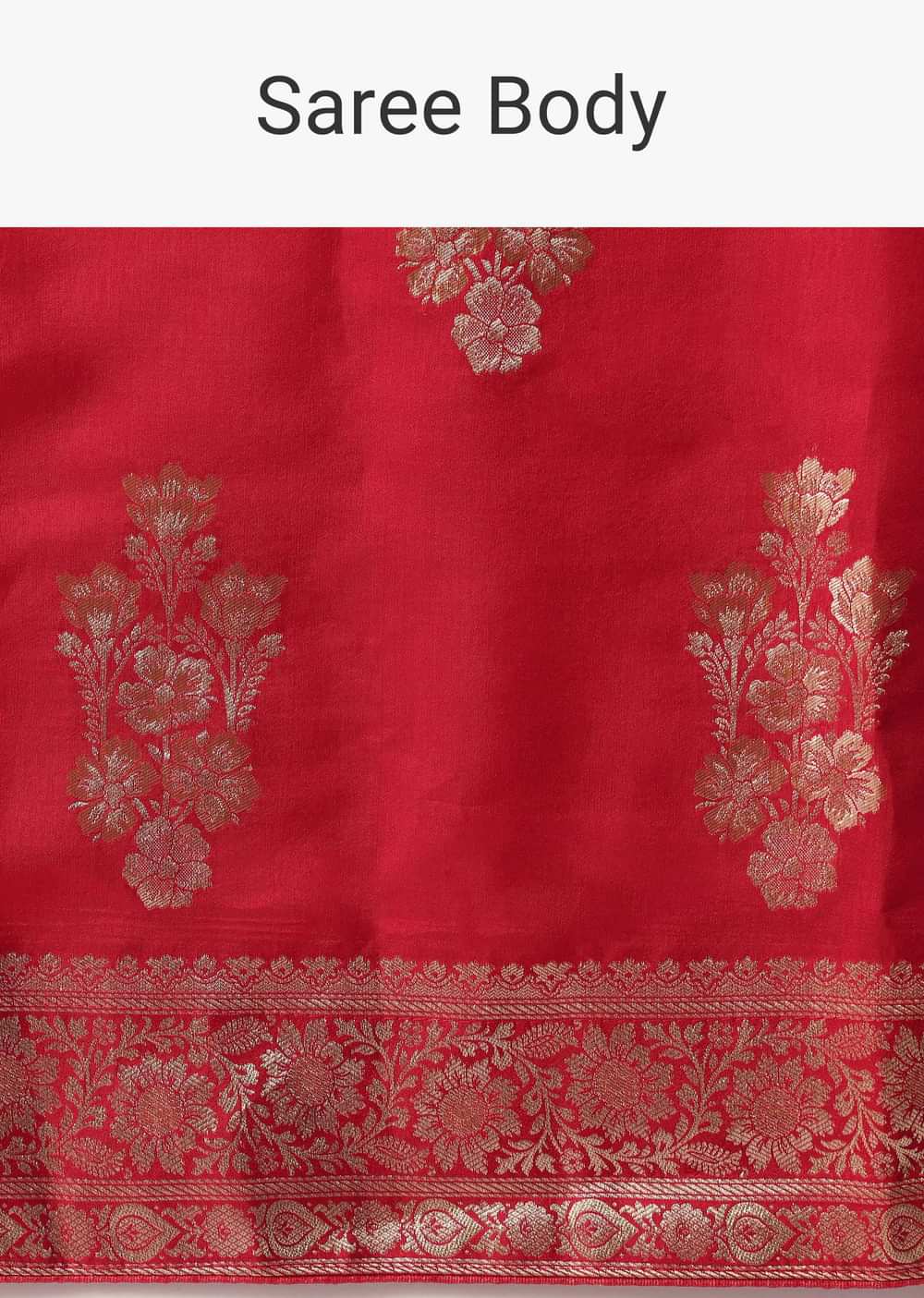 Red Banarasi Silk Saree With Woven Floral Motifs And Unstitched Blouse Piece