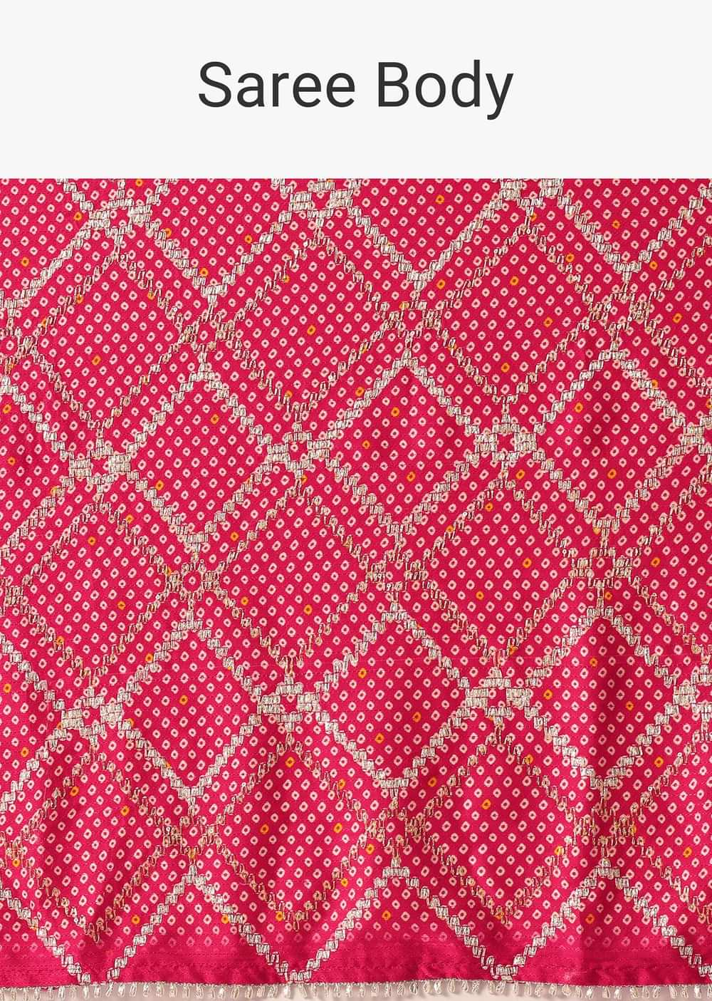 Red Bandhani Print Saree With Gota Patti And Unstitched Blouse Piece