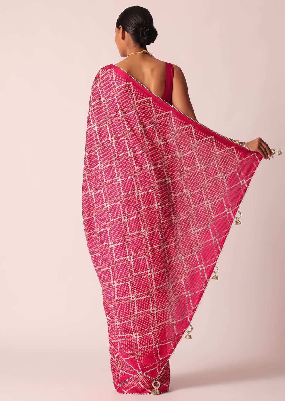 Red Bandhani Print Saree With Gota Patti And Unstitched Blouse Piece