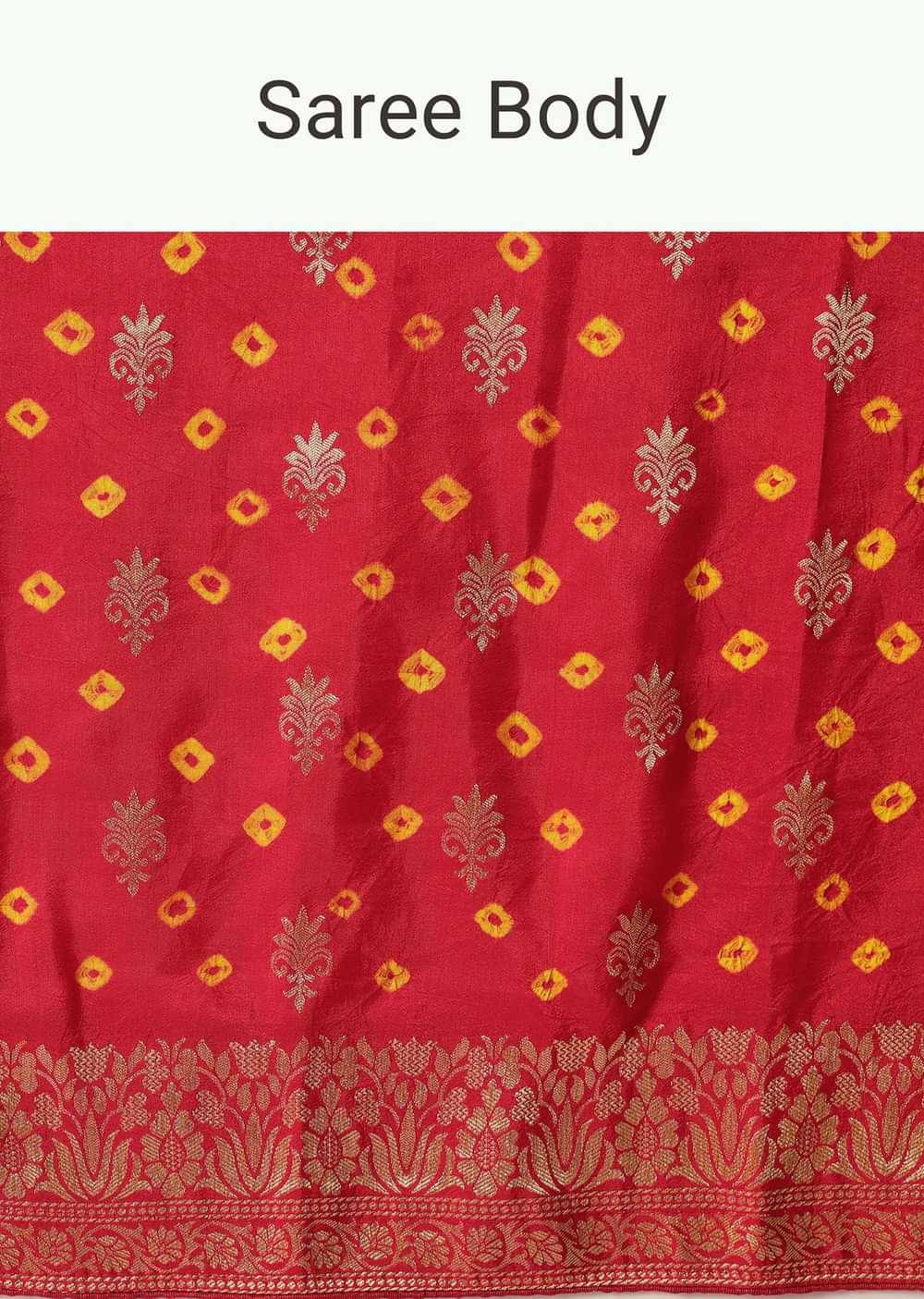 Red Bandhani Saree In Silk With Unstitched Blouse Piece