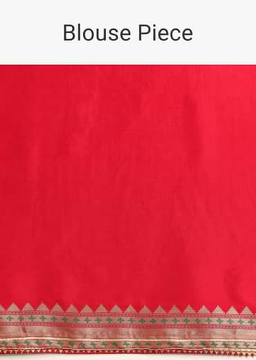 Red Bandhani Silk Saree With Unstitched Blouse