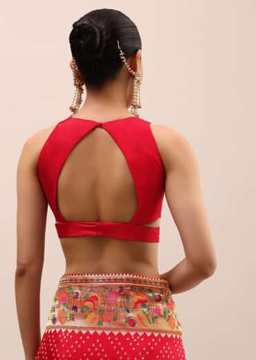 Red Bandhani Silk Saree With Unstitched Blouse