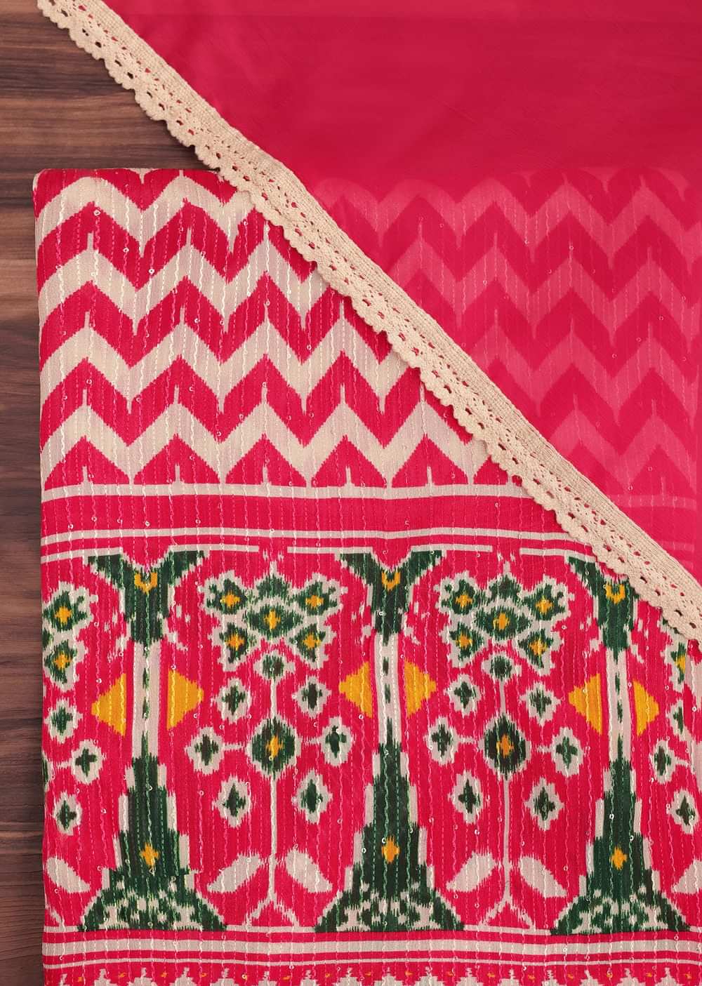 Red Chevron Printed Georgette Dress Material