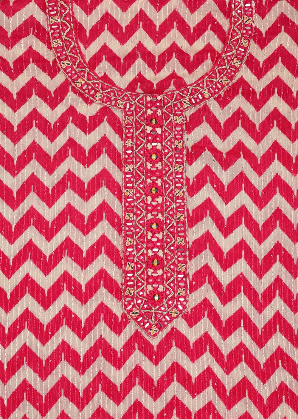Red Chevron Printed Georgette Dress Material
