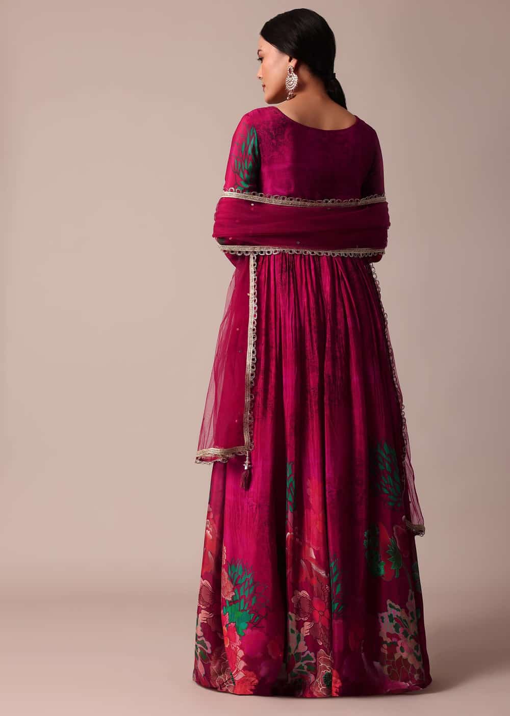 Red Chiffon Anarkali Set With Cutdana Work