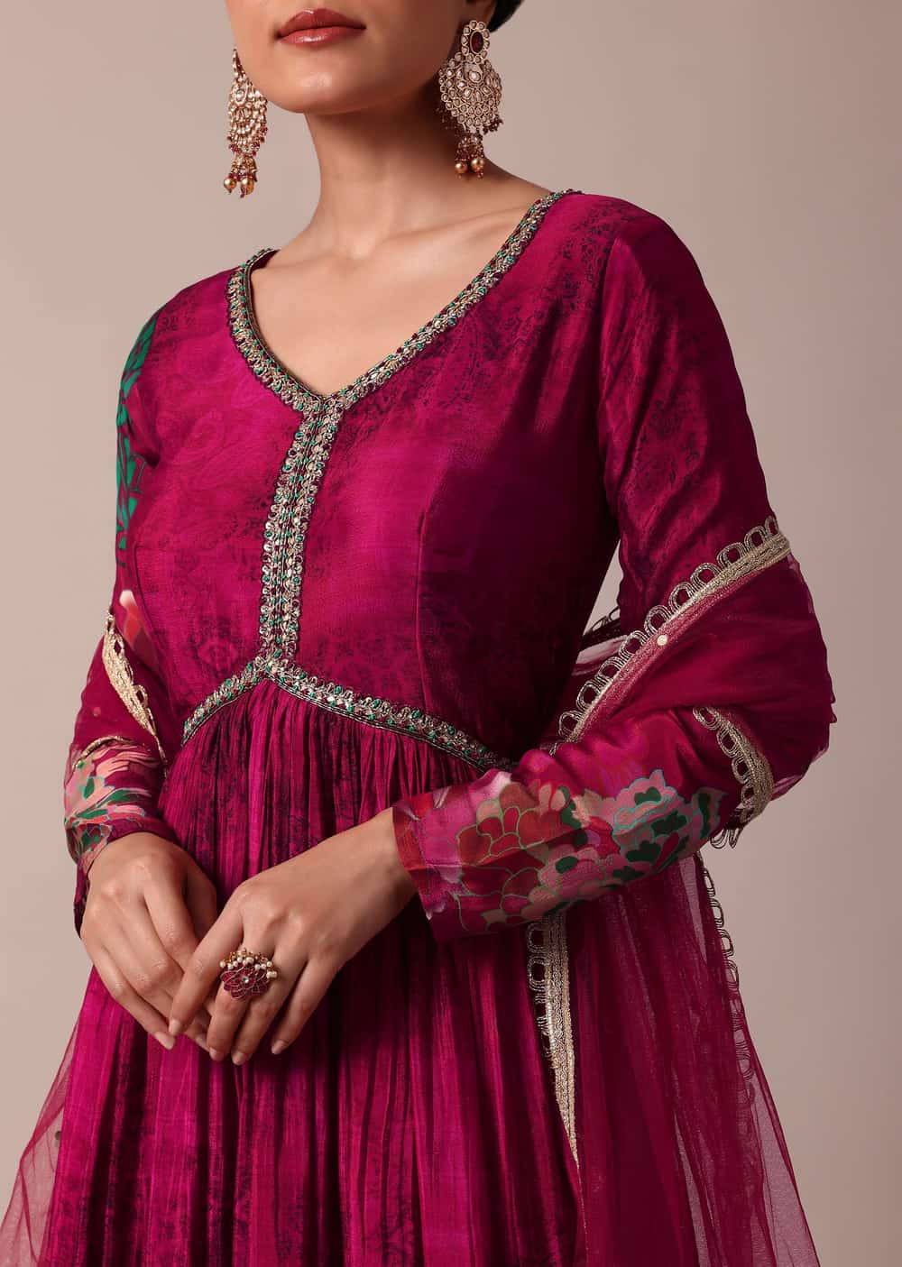 Red Chiffon Anarkali Set With Cutdana Work