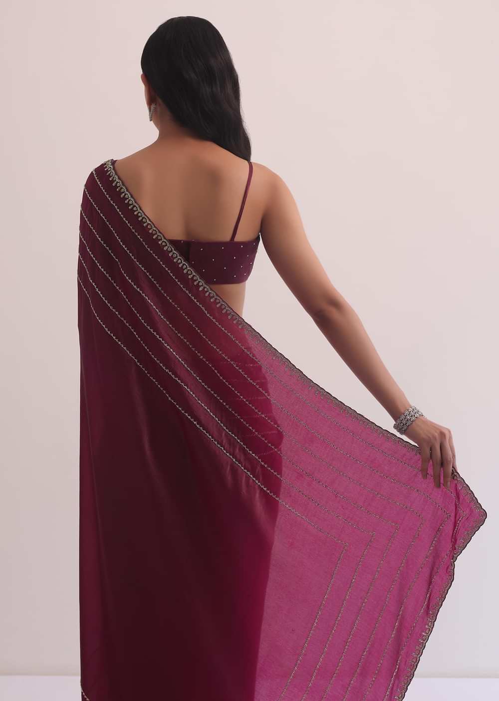 Red Chiffon Silk Saree With Cutdana Embellished
